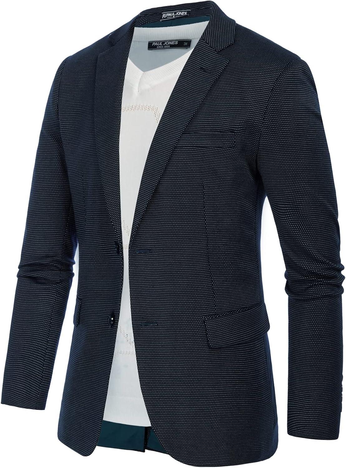 imagePJ Paul Jones Mens Herringbone Blazer Jacket Lightweight Casual Knit Sport CoatDotsnavy