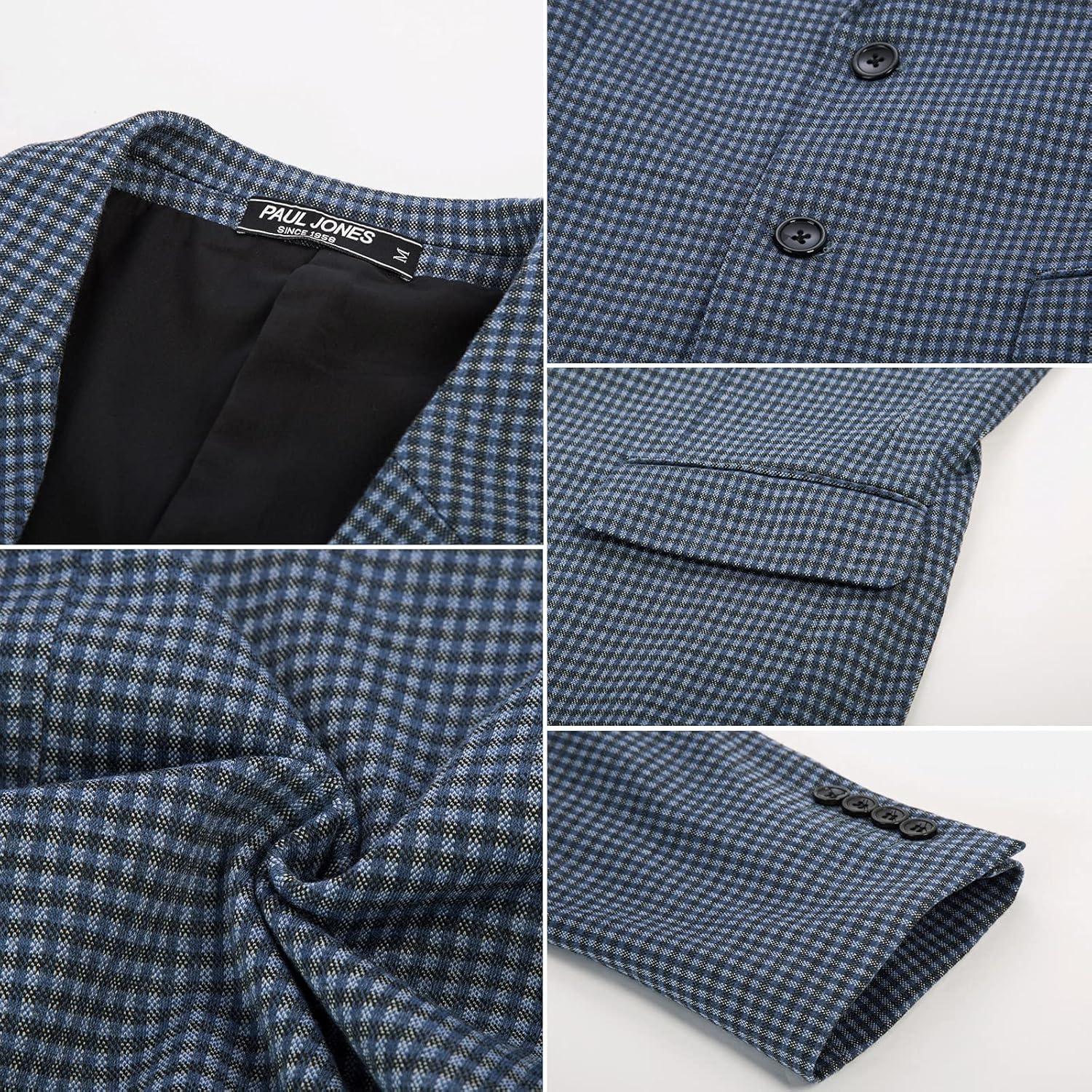 imagePJ Paul Jones Mens Herringbone Blazer Jacket Lightweight Casual Knit Sport CoatGridblue