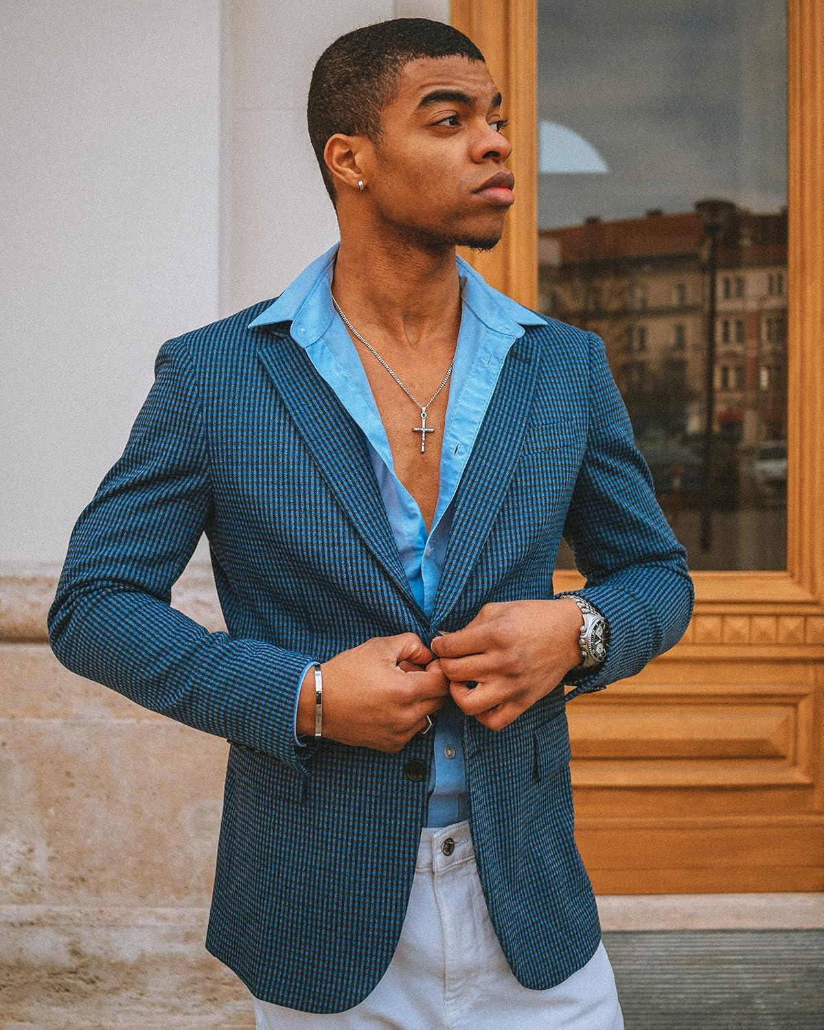 imagePJ Paul Jones Mens Herringbone Blazer Jacket Lightweight Casual Knit Sport CoatGridblue