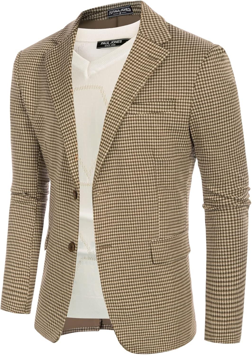 imagePJ Paul Jones Mens Herringbone Blazer Jacket Lightweight Casual Knit Sport CoatGridcoffee
