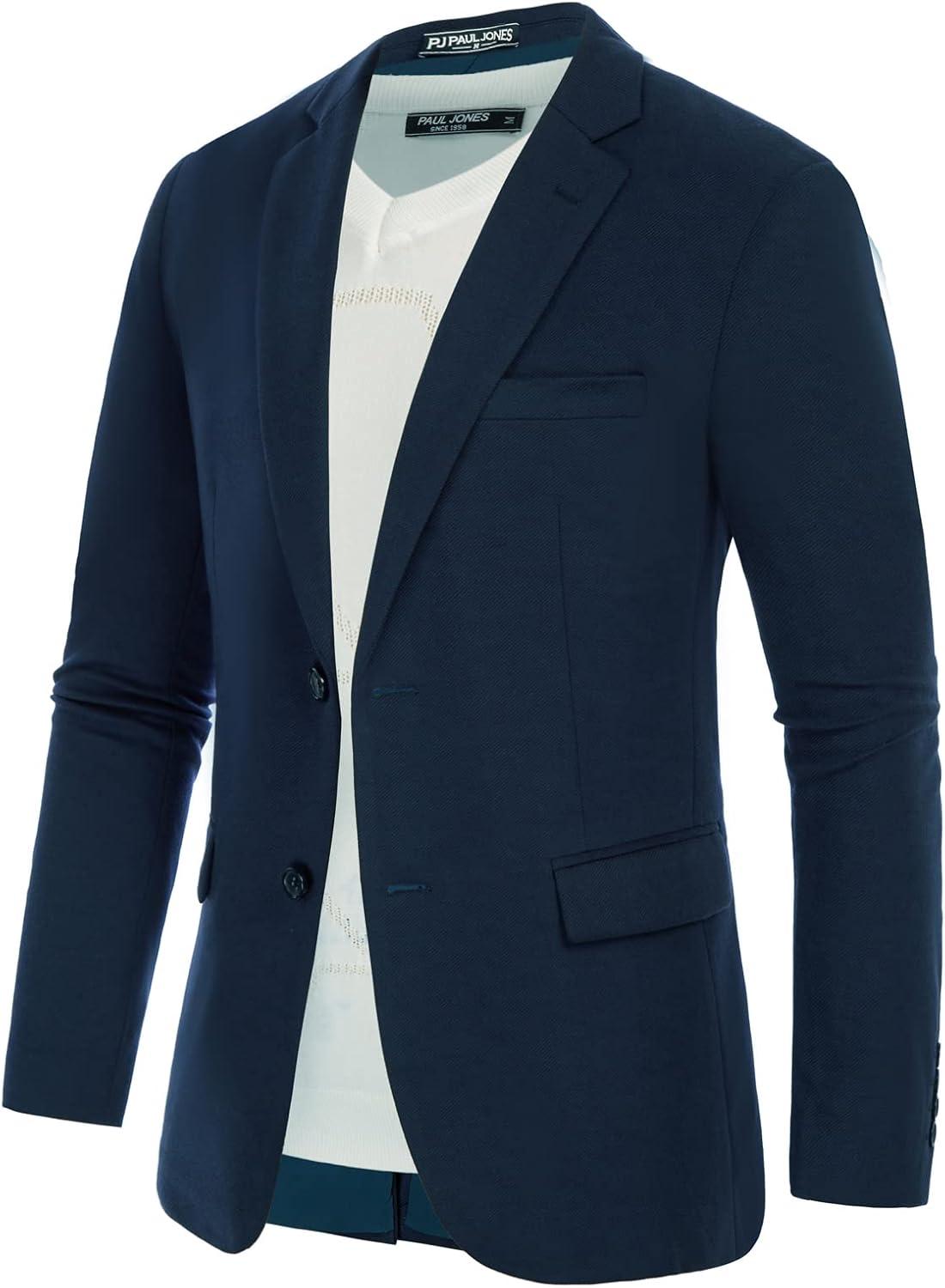 imagePJ Paul Jones Mens Herringbone Blazer Jacket Lightweight Casual Knit Sport CoatLight Navy