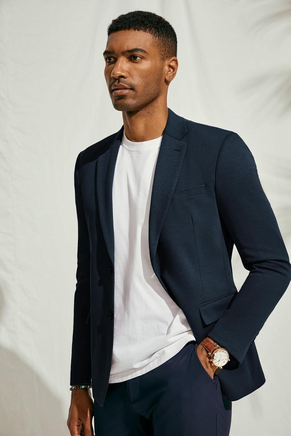 imagePJ Paul Jones Mens Herringbone Blazer Jacket Lightweight Casual Knit Sport CoatNavy New