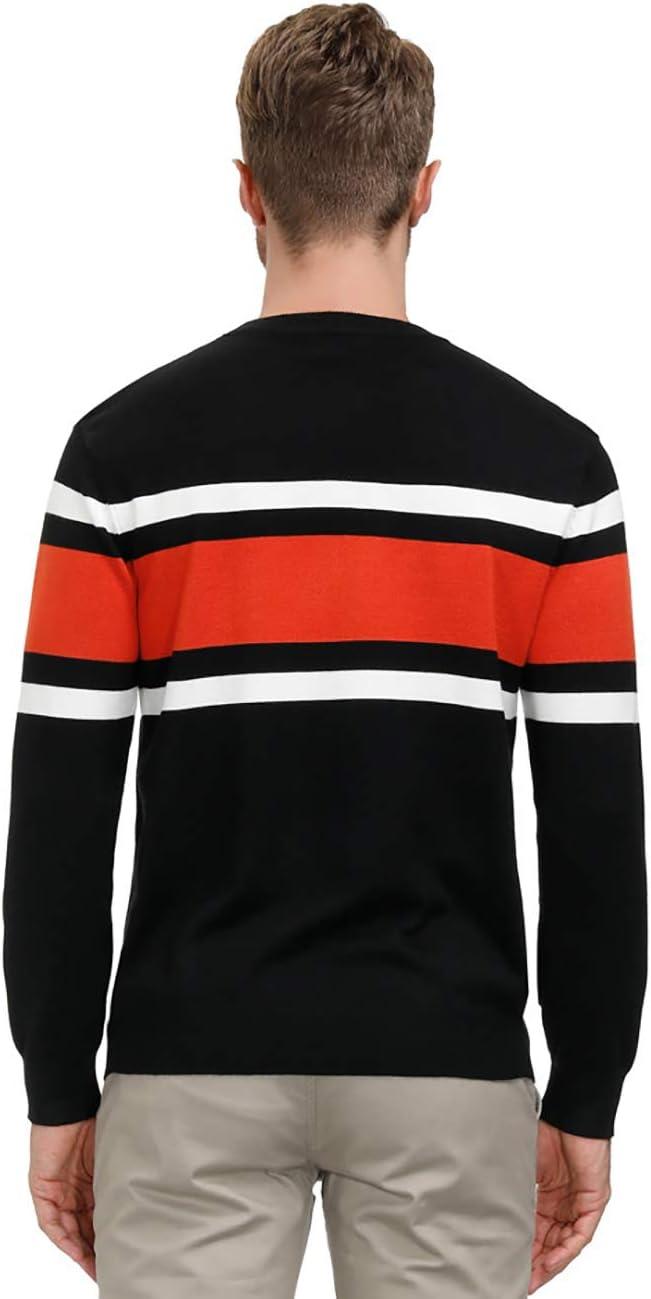 imagePJ Paul Jones Mens Striped Pullover Sweater Crewneck Contrast Fine Knitted SweatersBlackredwhite