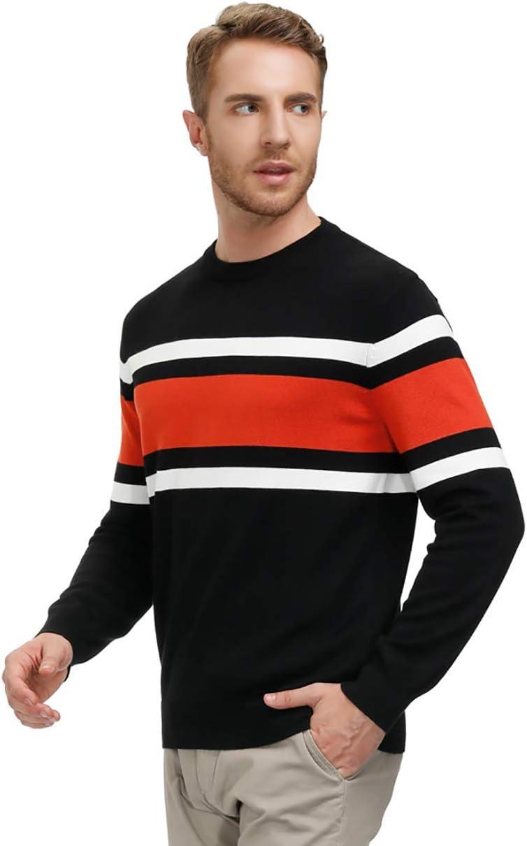 imagePJ Paul Jones Mens Striped Pullover Sweater Crewneck Contrast Fine Knitted SweatersBlackredwhite
