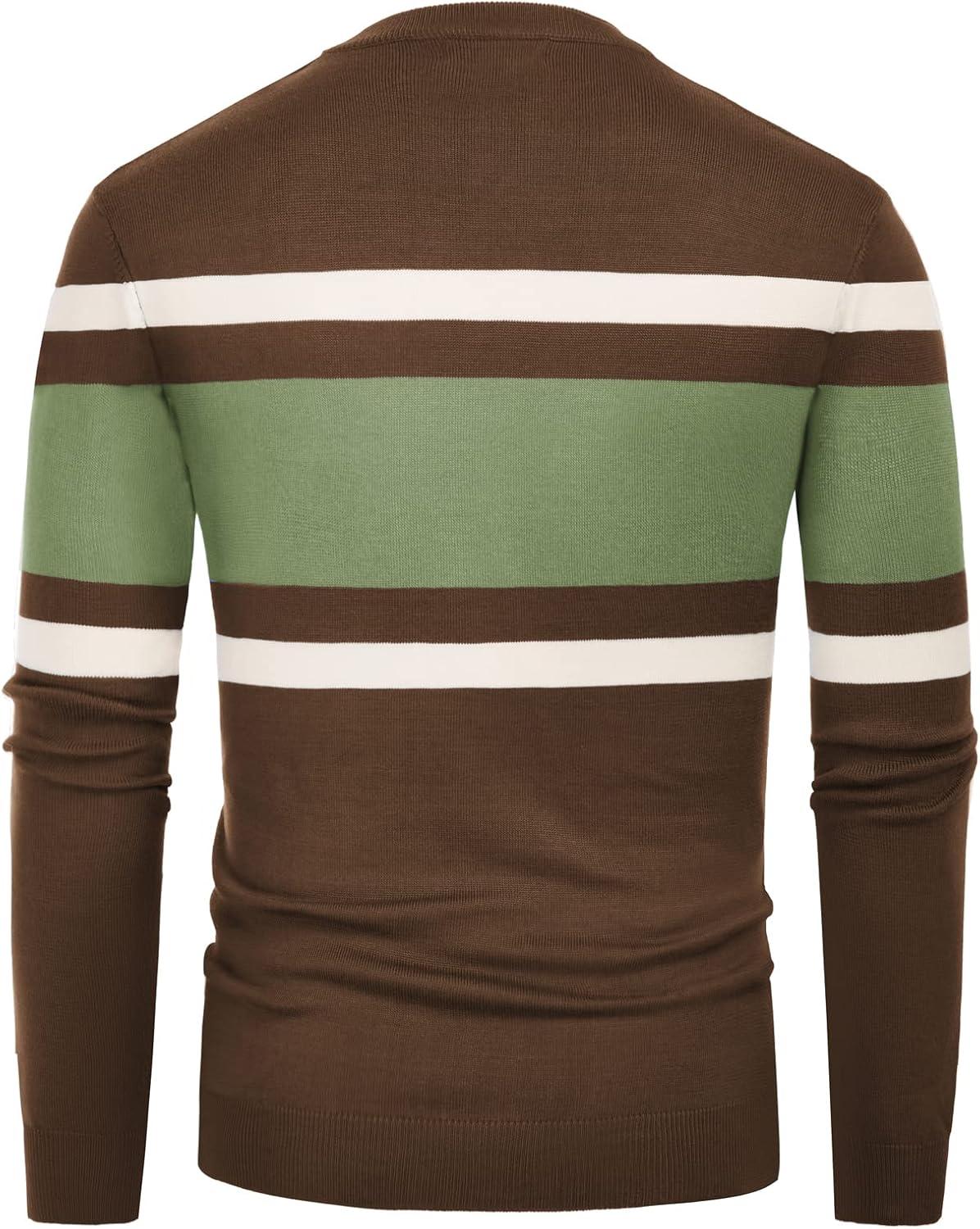 imagePJ Paul Jones Mens Striped Pullover Sweater Crewneck Contrast Fine Knitted SweatersCoffee