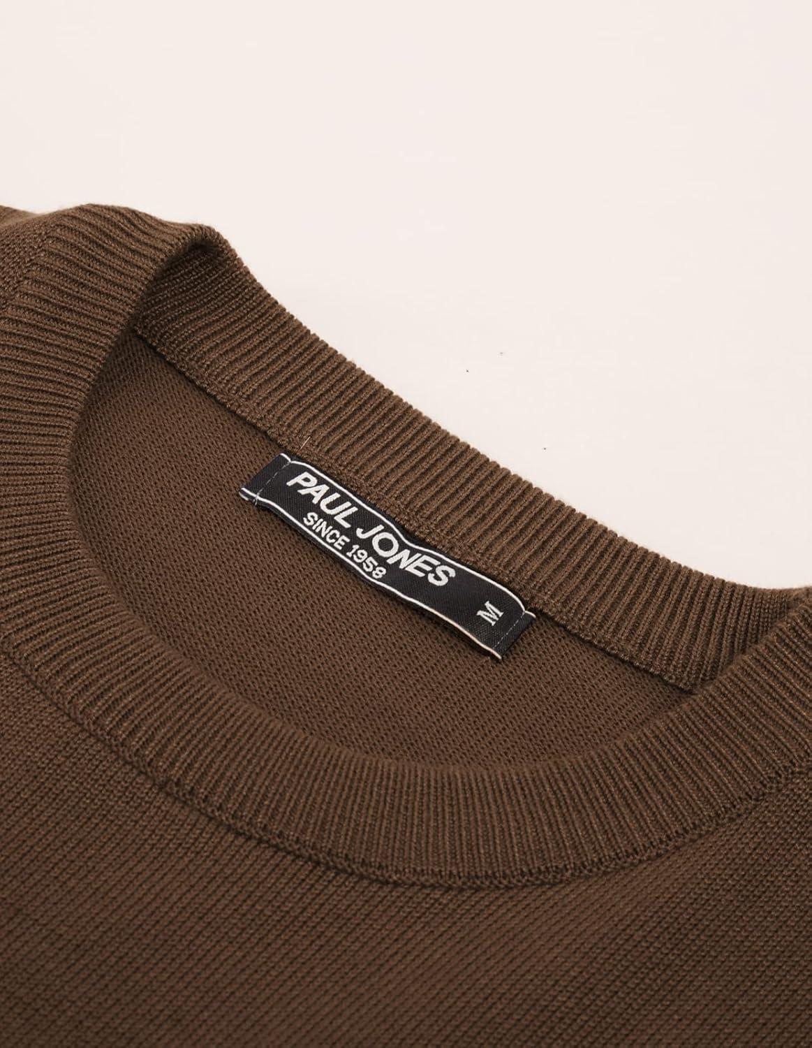 imagePJ Paul Jones Mens Striped Pullover Sweater Crewneck Contrast Fine Knitted SweatersCoffee