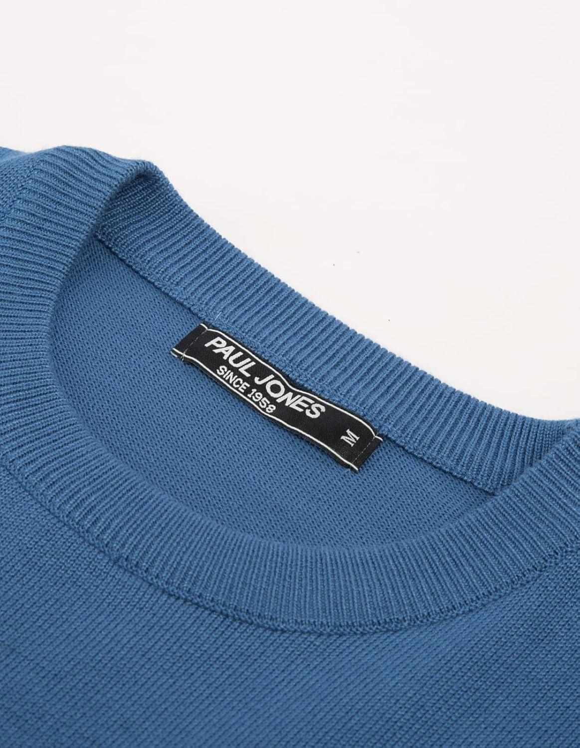 imagePJ Paul Jones Mens Striped Pullover Sweater Crewneck Contrast Fine Knitted SweatersDenim Blue