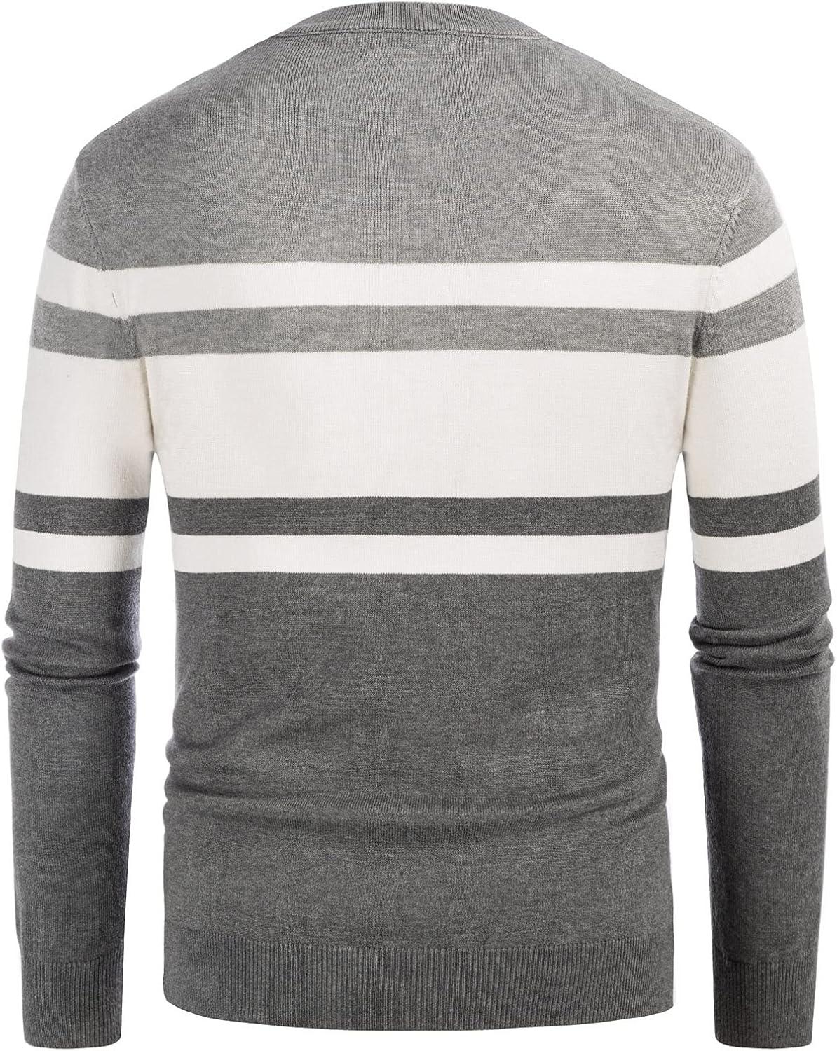 imagePJ Paul Jones Mens Striped Pullover Sweater Crewneck Contrast Fine Knitted SweatersGraywhite