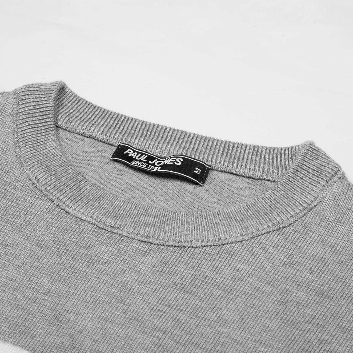 imagePJ Paul Jones Mens Striped Pullover Sweater Crewneck Contrast Fine Knitted SweatersGraywhite