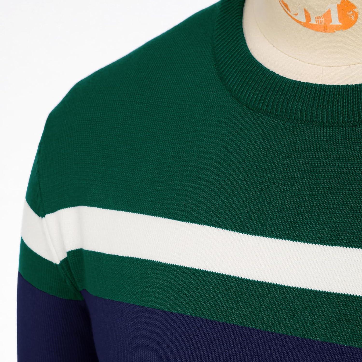 imagePJ Paul Jones Mens Striped Pullover Sweater Crewneck Contrast Fine Knitted SweatersGreen