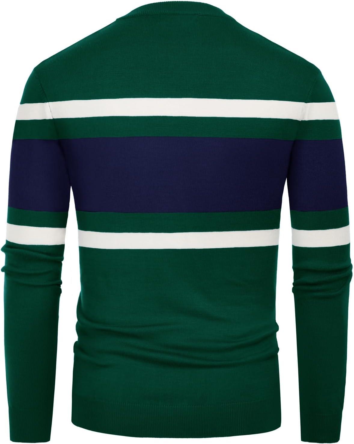 imagePJ Paul Jones Mens Striped Pullover Sweater Crewneck Contrast Fine Knitted SweatersGreen
