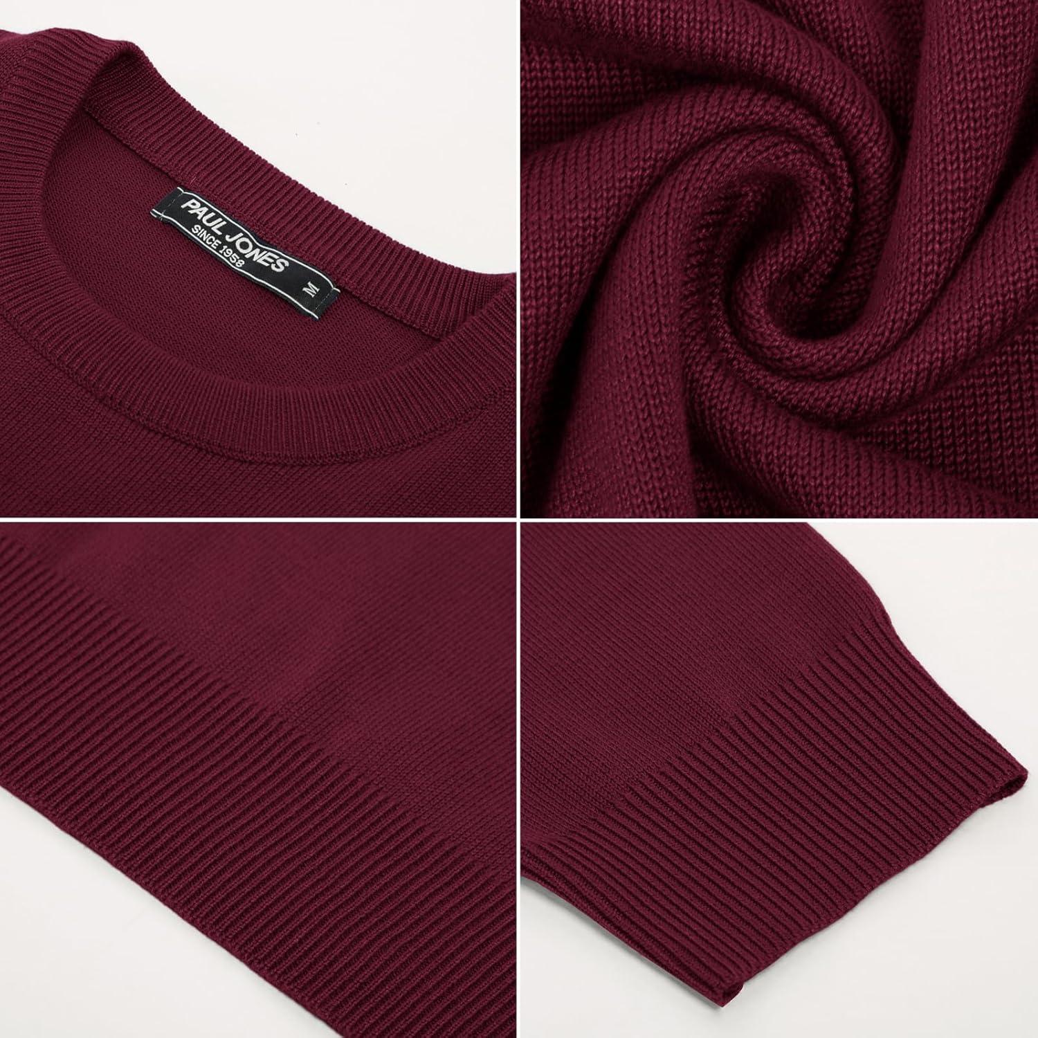 imagePJ Paul Jones Mens Striped Pullover Sweater Crewneck Contrast Fine Knitted SweatersWine Red