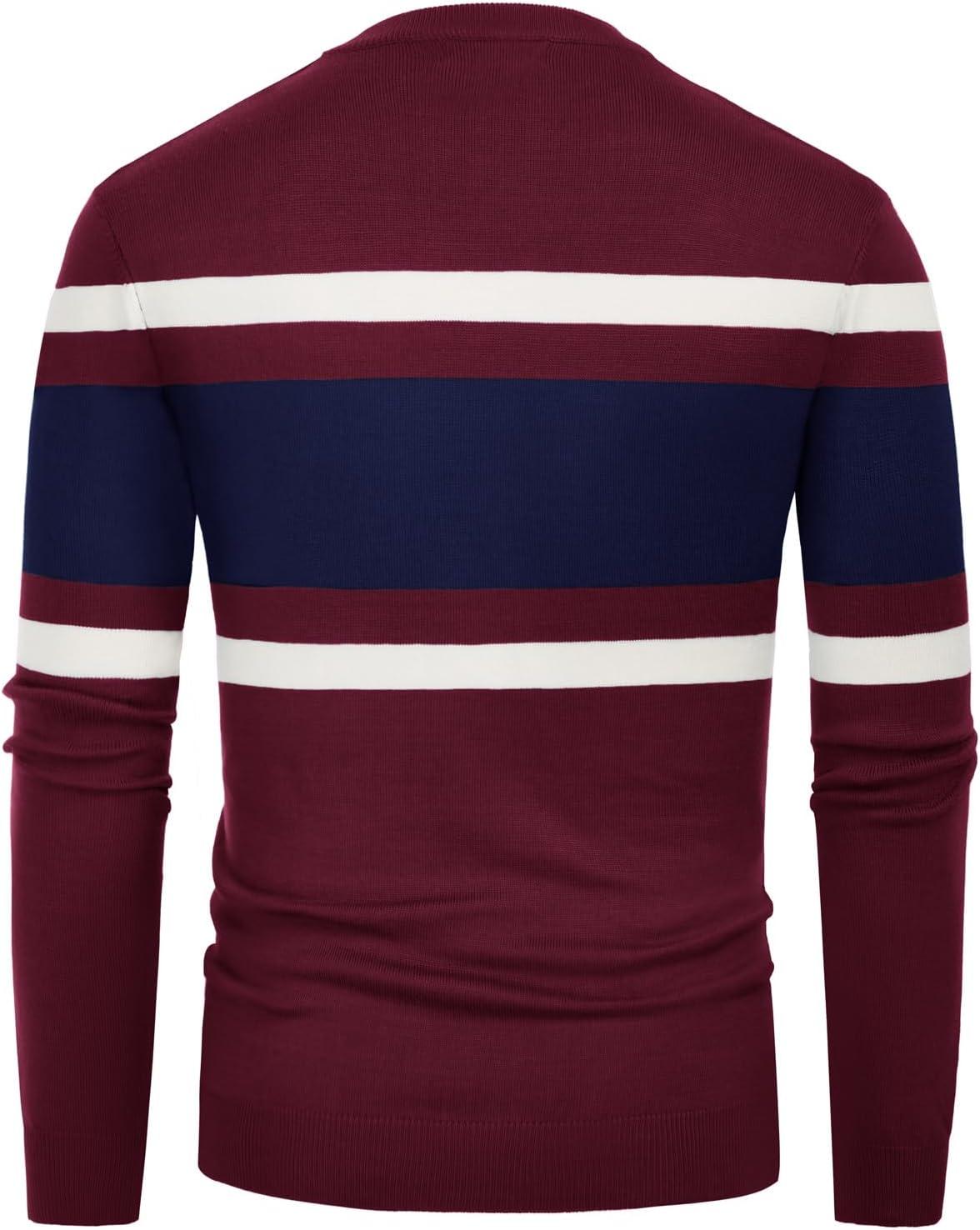 imagePJ Paul Jones Mens Striped Pullover Sweater Crewneck Contrast Fine Knitted SweatersWine Red