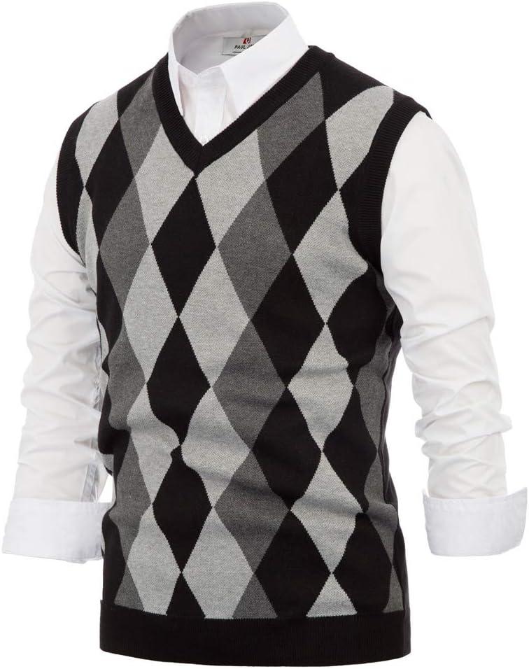 imagePaul Jones Mens Argyle Sweater Vest Knitted Casual VNeck Pullover VestBlack