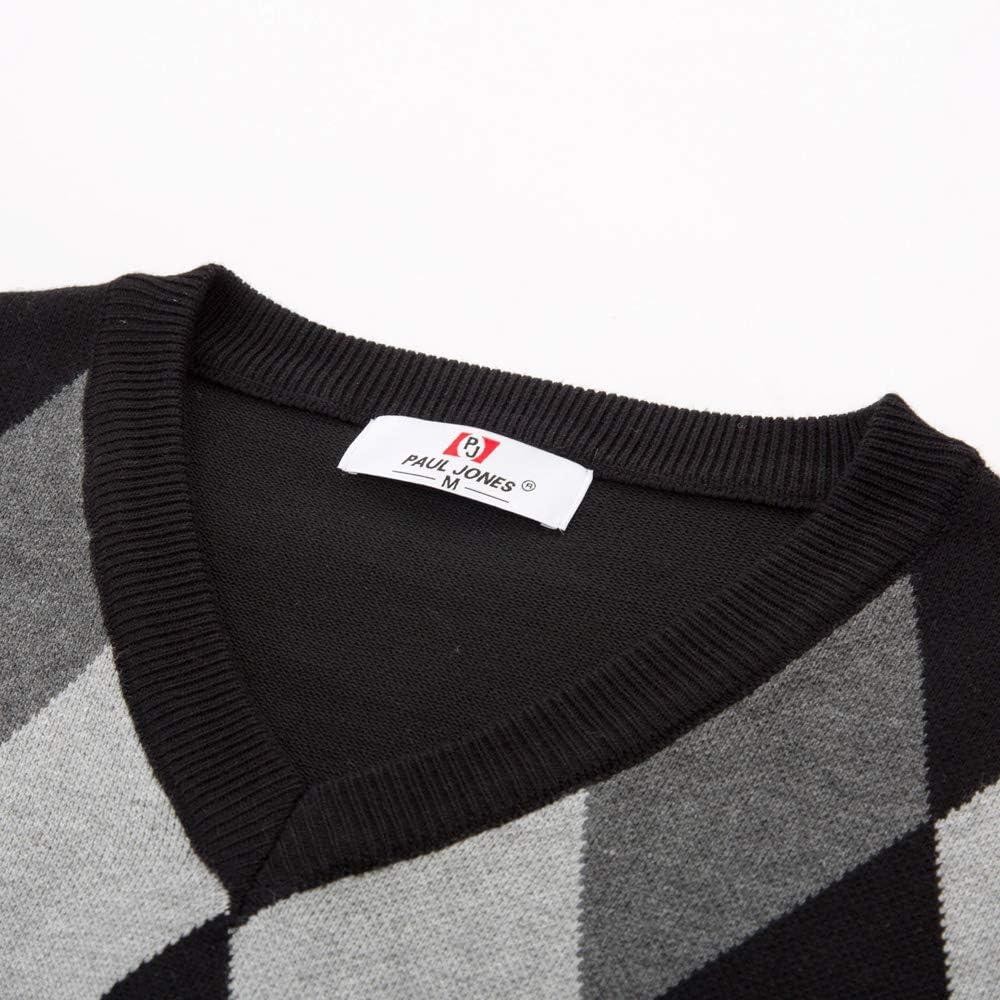 imagePaul Jones Mens Argyle Sweater Vest Knitted Casual VNeck Pullover VestBlack