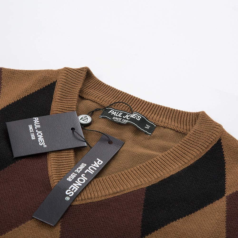 imagePaul Jones Mens Argyle Sweater Vest Knitted Casual VNeck Pullover VestBrown