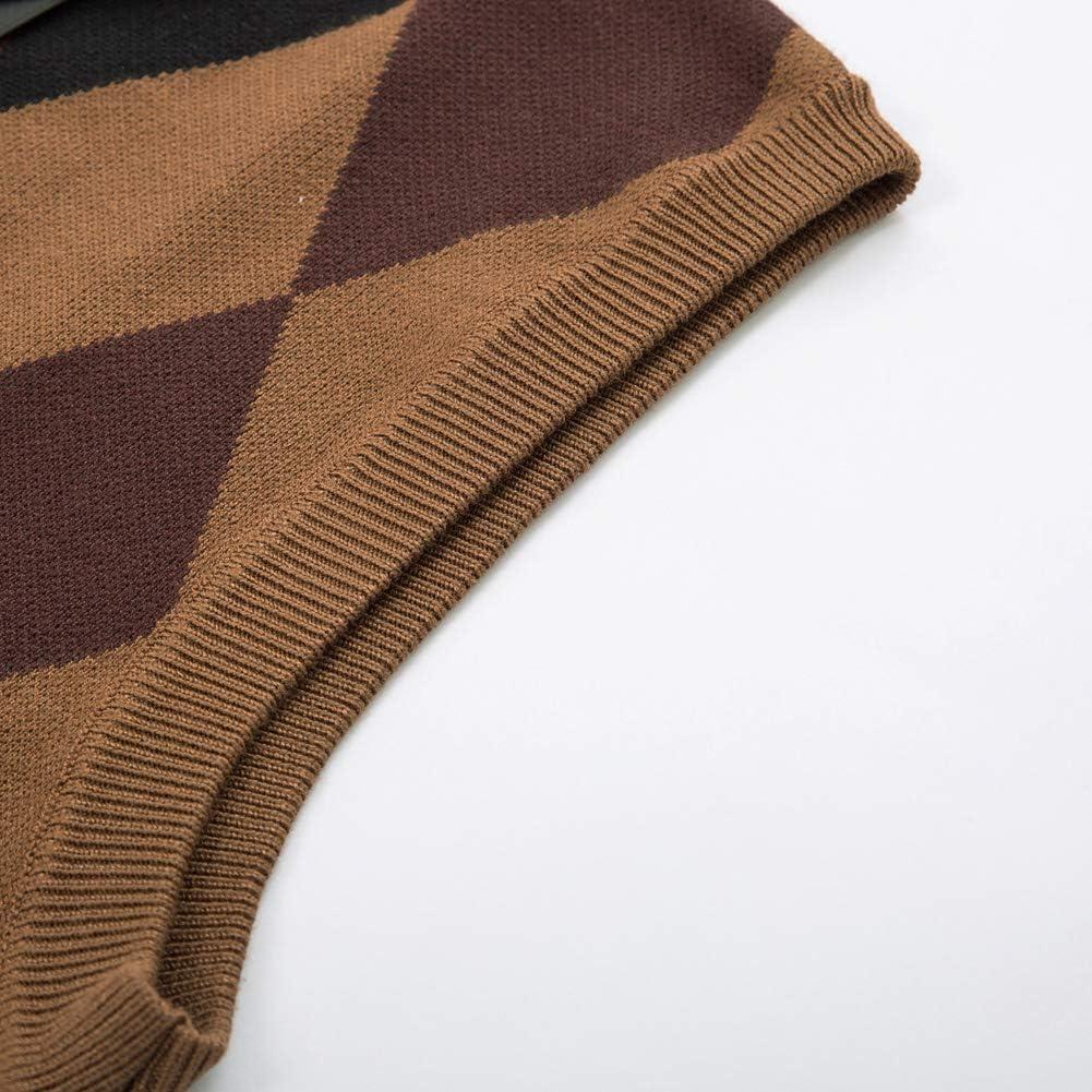 imagePaul Jones Mens Argyle Sweater Vest Knitted Casual VNeck Pullover VestBrown