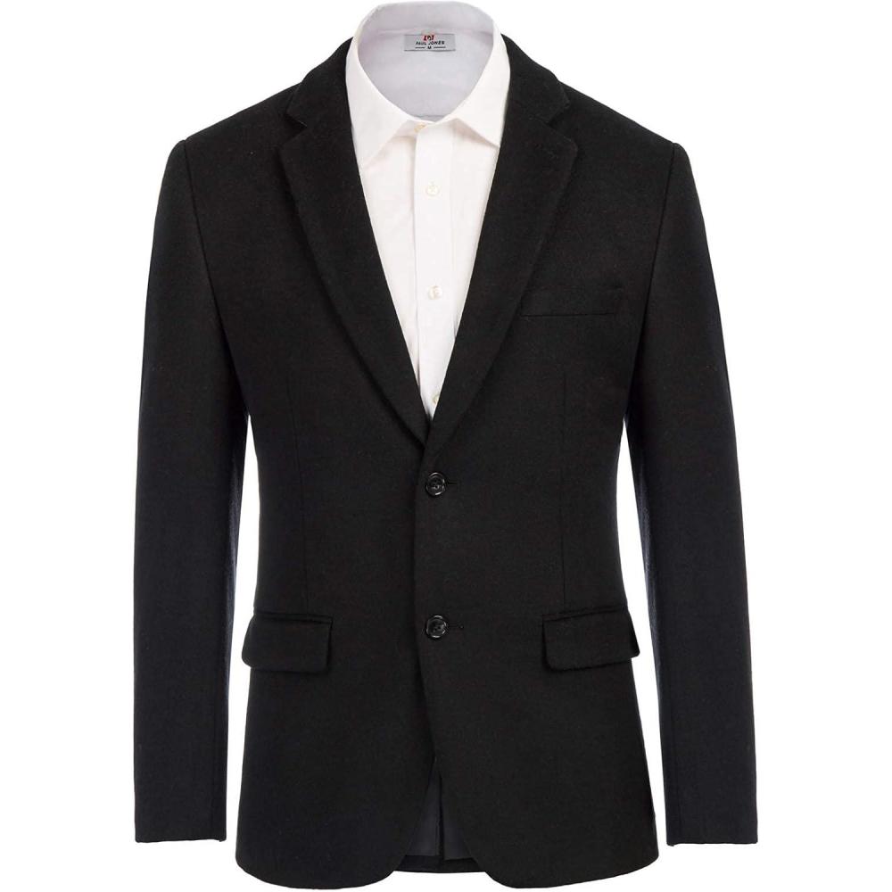 imageMens Wool Blend Blazer Jacket Houndstooth Suit Blazer Notch Lapel 2 ButtonBlack