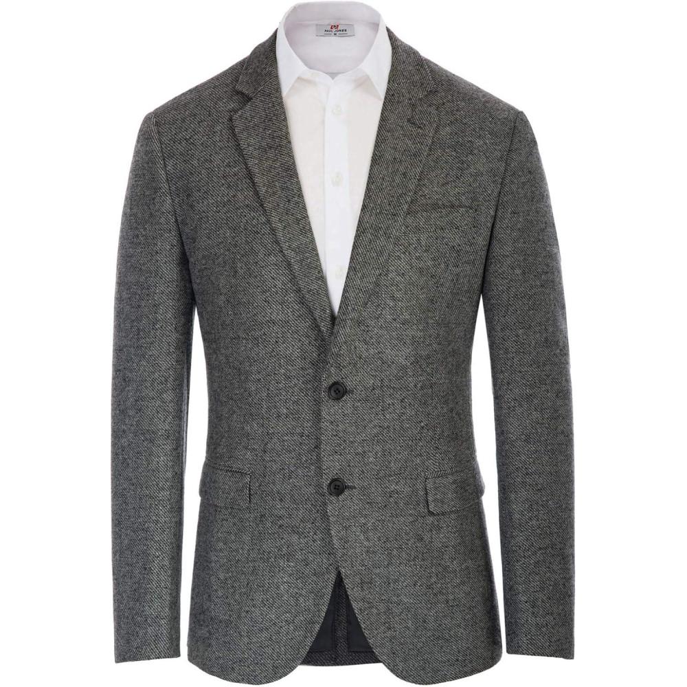 imageMens Wool Blend Blazer Jacket Houndstooth Suit Blazer Notch Lapel 2 ButtonLight Grey