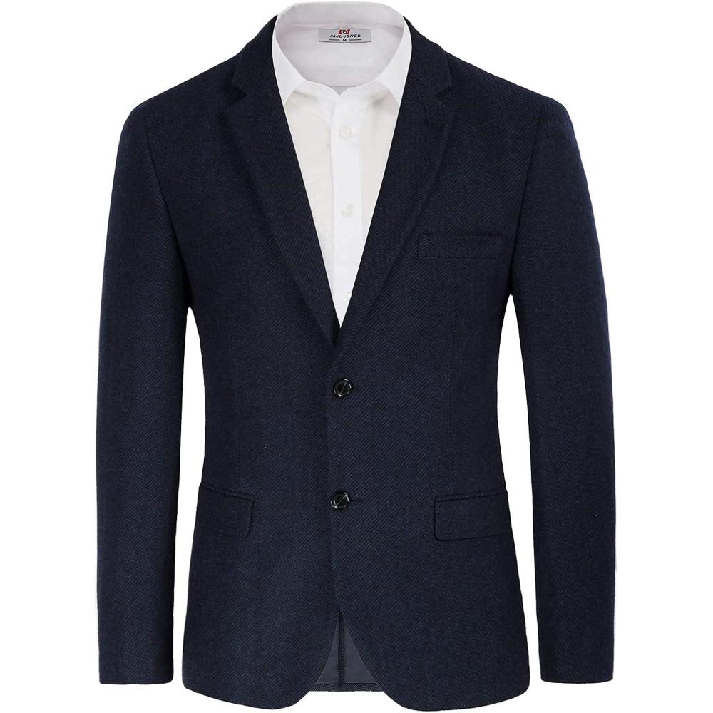 imageMens Wool Blend Blazer Jacket Houndstooth Suit Blazer Notch Lapel 2 ButtonNavy