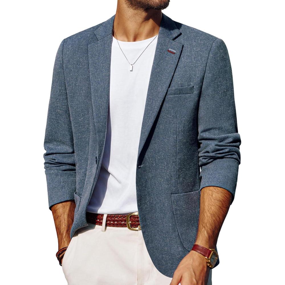 imagePJ PAUL JONES Mens Blazer Casual Sport Coats Lightweight One Button Suit Jacket for SummerDenim Blue
