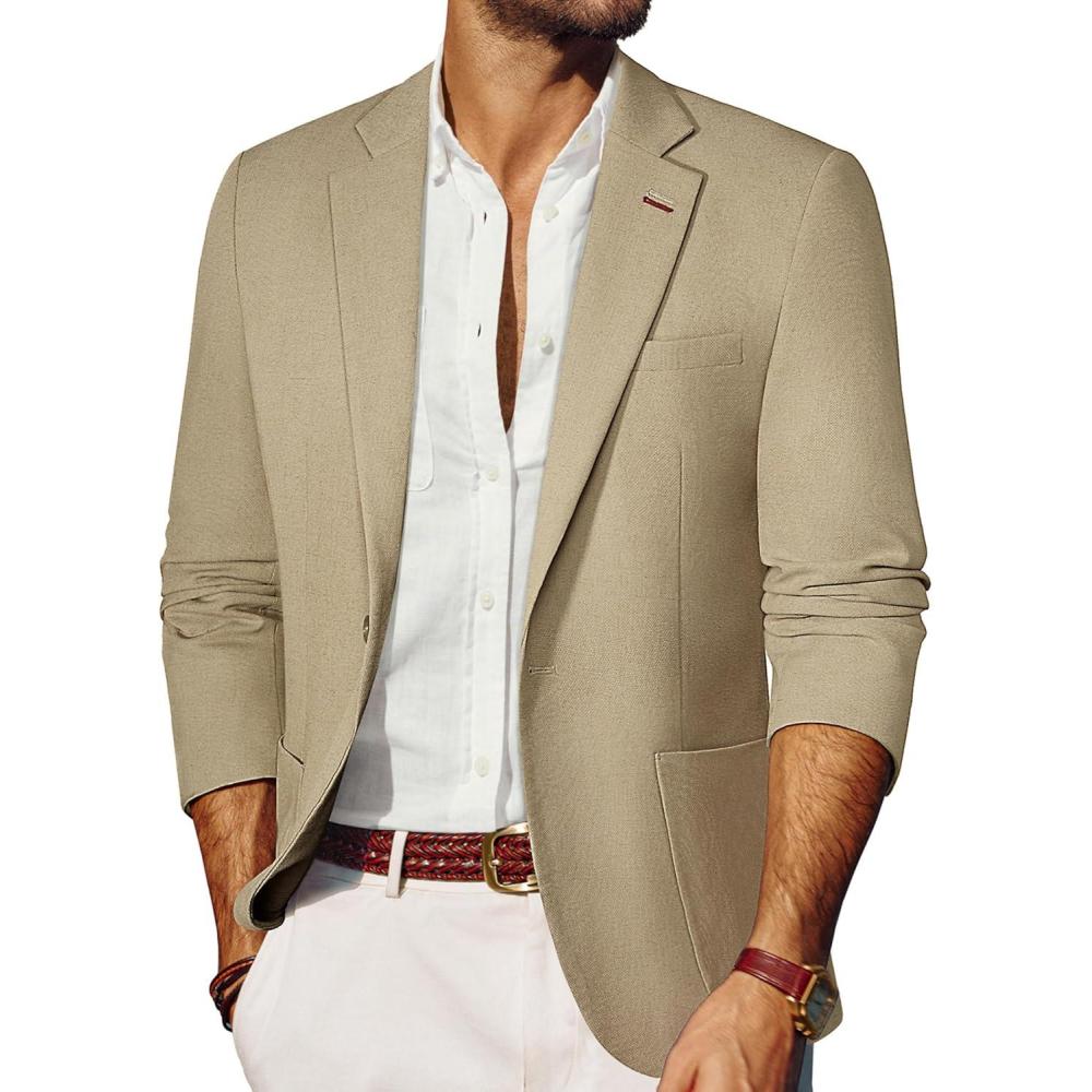 imagePJ PAUL JONES Mens Blazer Casual Sport Coats Lightweight One Button Suit Jacket for SummerKhaki