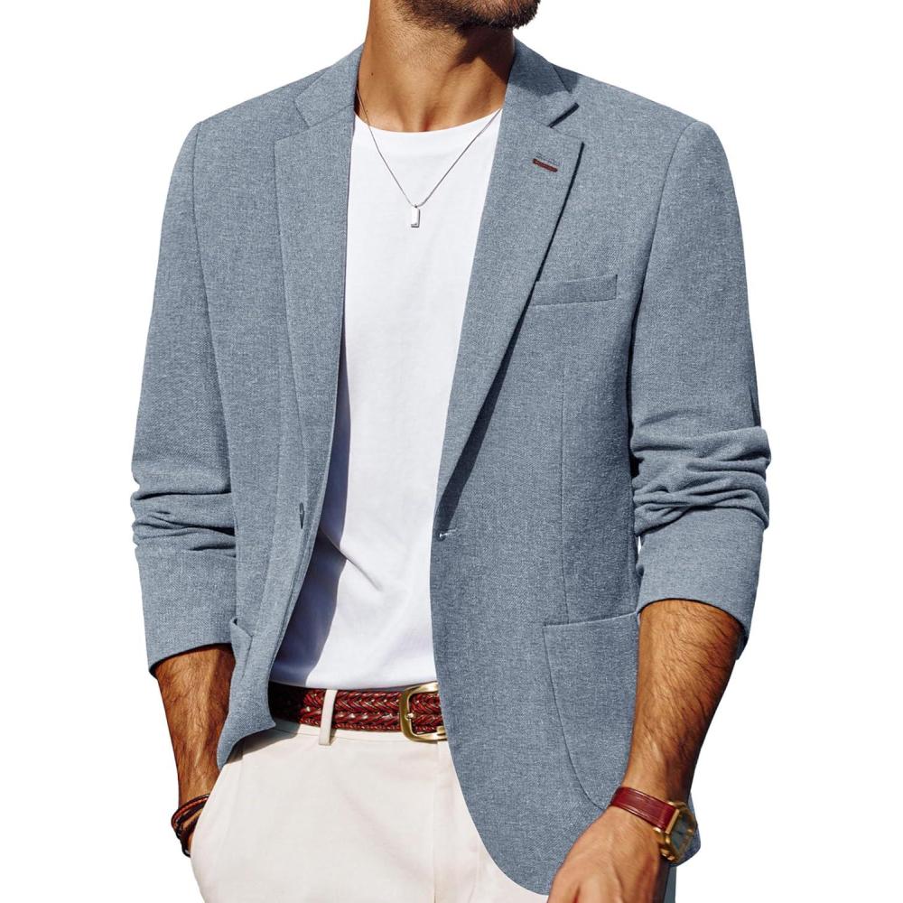 imagePJ PAUL JONES Mens Blazer Casual Sport Coats Lightweight One Button Suit Jacket for SummerLight Blue