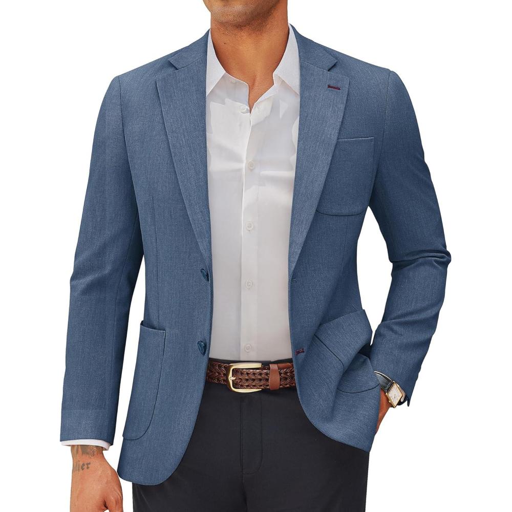 imagePJ PAUL JONES Mens Blazer Casual Two Button Sport Coats Notched Lapel Solid Suit JacketsBlue