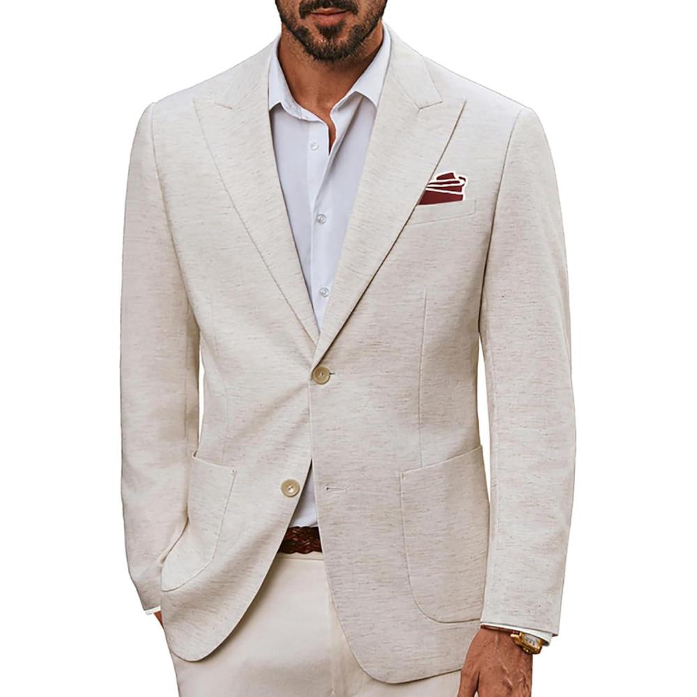 imagePJ PAUL JONES Mens Blazer Cotton Linen Suit Jacket Lightweight Casual Blazer Jackets with PocketsApricot