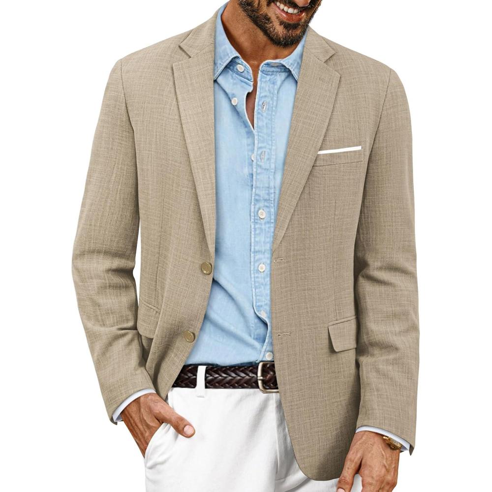 imagePJ PAUL JONES Mens Blazer Jackets Lightweight Casual Suits Stylish Sport Jacket for MenKhaki