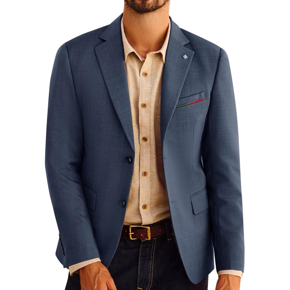 imagePJ PAUL JONES Mens Blazer Lightweight Sport Coats Casual Two Buttons Notched Lapel Suit Jacket with Removable BroochNavy Blue