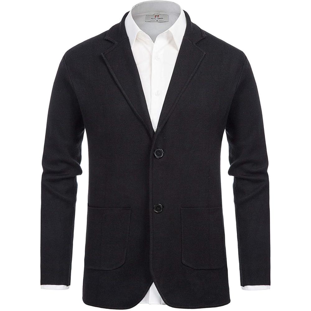 imagePJ PAUL JONES Mens Cardigan Sweater Shawl Collar Button Down Knit Blazer Jacket KnitwearBlack