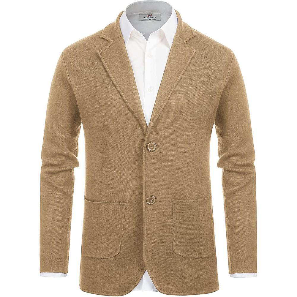 imagePJ PAUL JONES Mens Cardigan Sweater Shawl Collar Button Down Knit Blazer Jacket KnitwearCamel