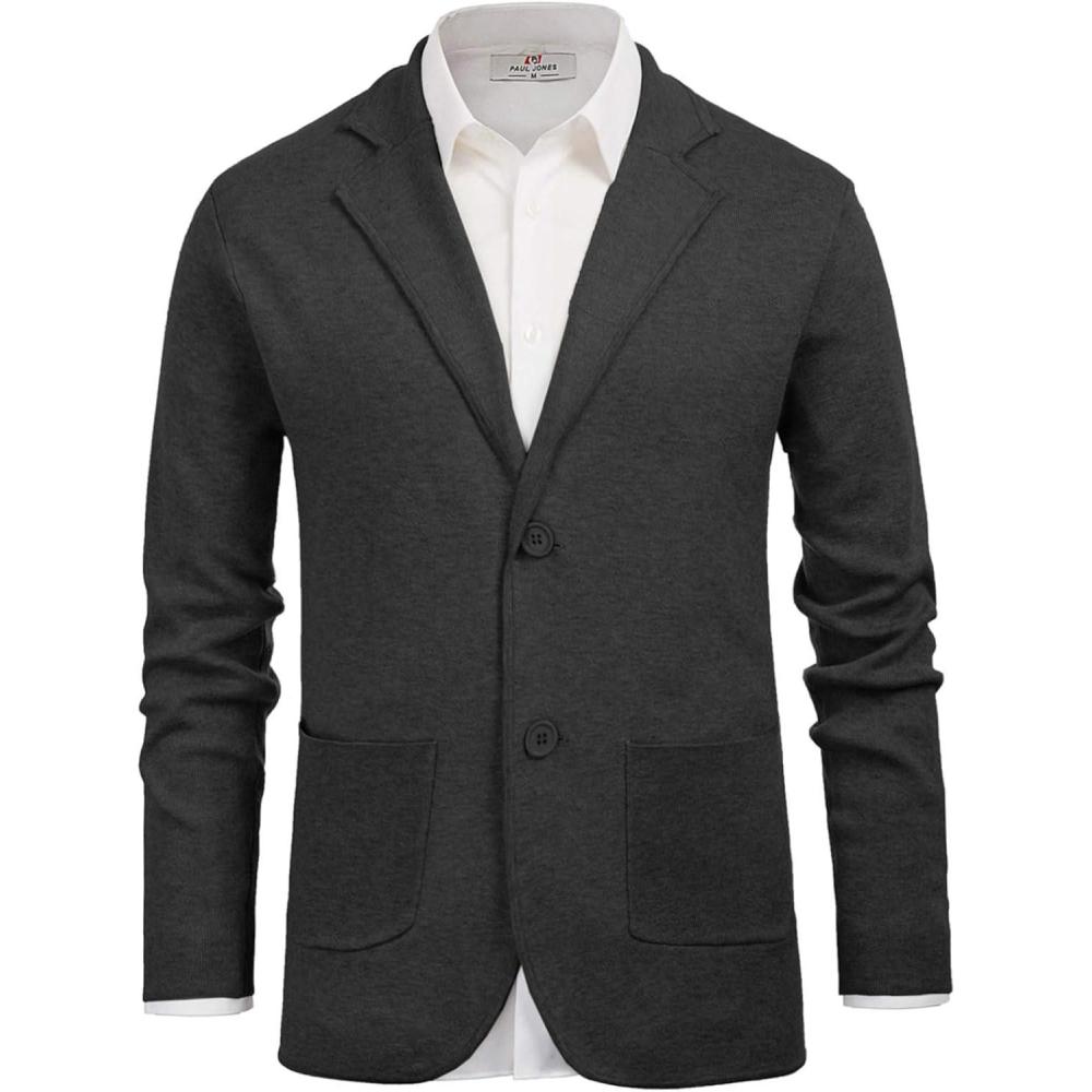 imagePJ PAUL JONES Mens Cardigan Sweater Shawl Collar Button Down Knit Blazer Jacket KnitwearDark Grey
