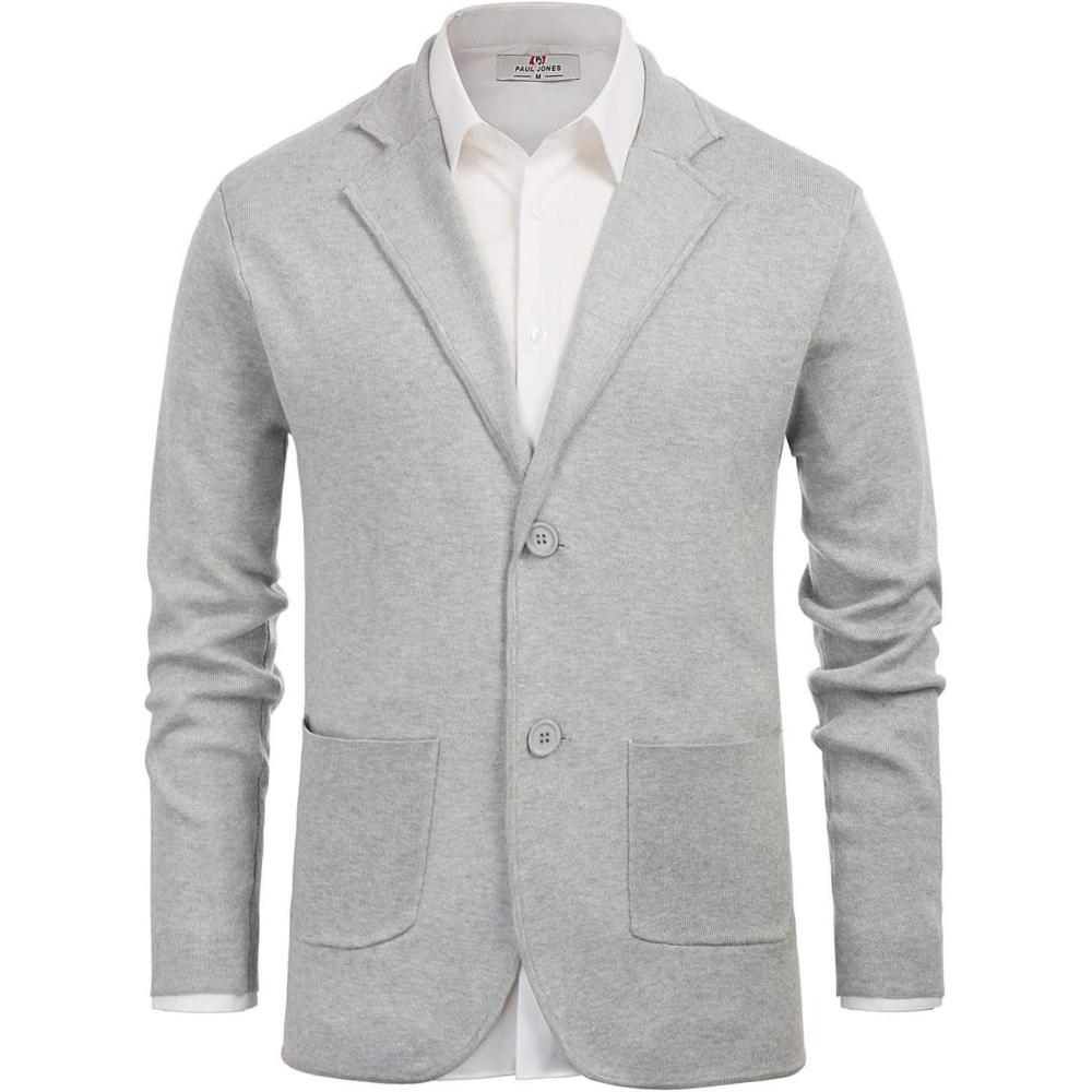 imagePJ PAUL JONES Mens Cardigan Sweater Shawl Collar Button Down Knit Blazer Jacket KnitwearGrey