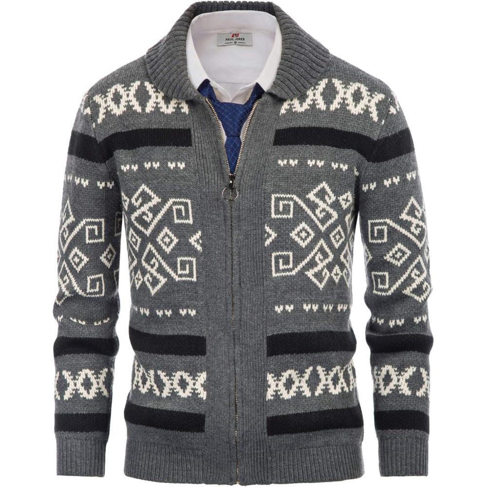 imagePJ PAUL JONES Mens Casual Curling Sweater Cardigans Full Zip Knitted SweaterGrey