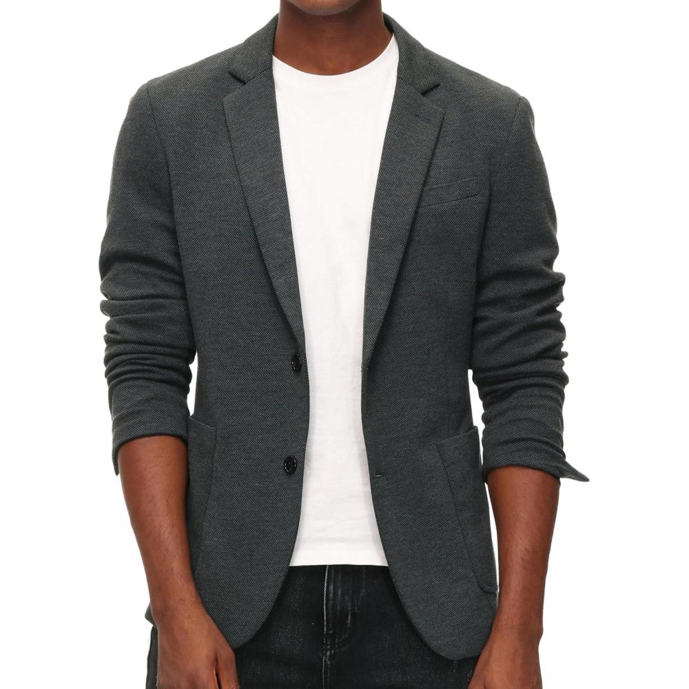 imagePJ PAUL JONES Mens Casual Knit Blazer Suit Jackets Two Button Lightweight Unlined Sport CoatBlack Grey