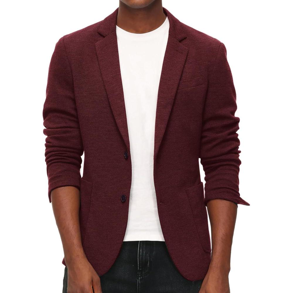 imagePJ PAUL JONES Mens Casual Knit Blazer Suit Jackets Two Button Lightweight Unlined Sport CoatBordeaux