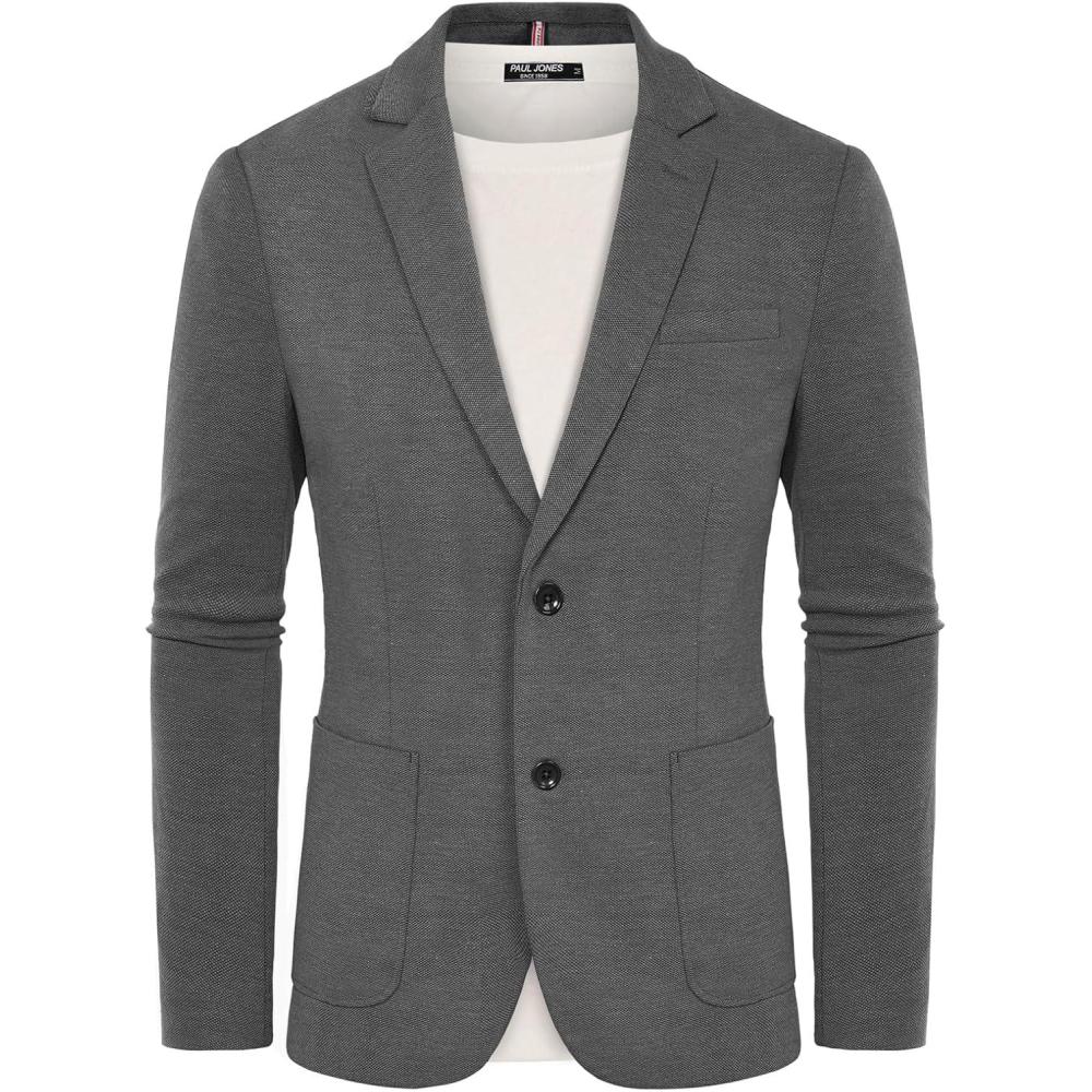 imagePJ PAUL JONES Mens Casual Knit Blazer Suit Jackets Two Button Lightweight Unlined Sport CoatGray