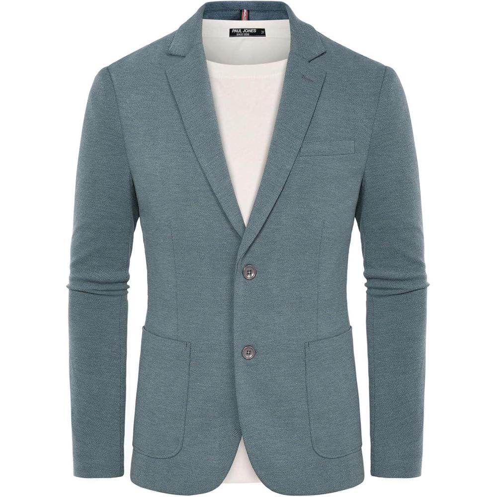 imagePJ PAUL JONES Mens Casual Knit Blazer Suit Jackets Two Button Lightweight Unlined Sport CoatGray Blue