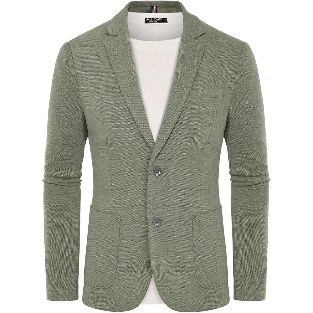imagePJ PAUL JONES Mens Casual Knit Blazer Suit Jackets Two Button Lightweight Unlined Sport CoatLight Green