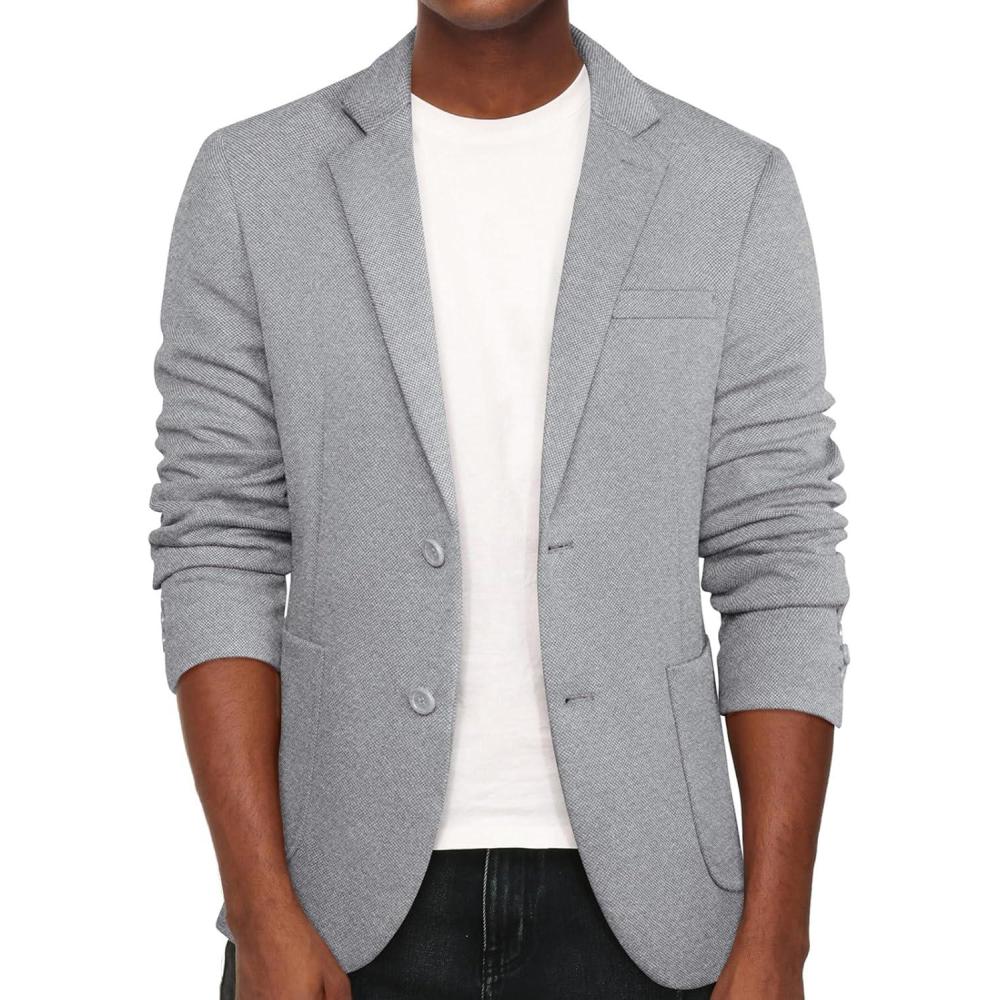 imagePJ PAUL JONES Mens Casual Knit Blazer Suit Jackets Two Button Lightweight Unlined Sport CoatLight Grey