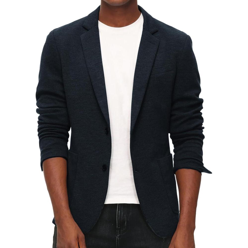 imagePJ PAUL JONES Mens Casual Knit Blazer Suit Jackets Two Button Lightweight Unlined Sport CoatNavy Blue