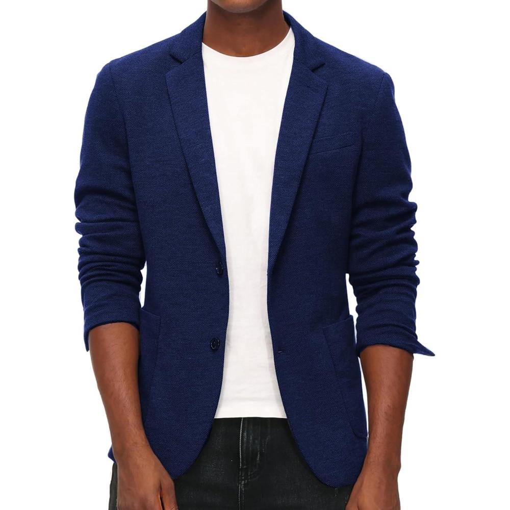 imagePJ PAUL JONES Mens Casual Knit Blazer Suit Jackets Two Button Lightweight Unlined Sport CoatRoyal Blue