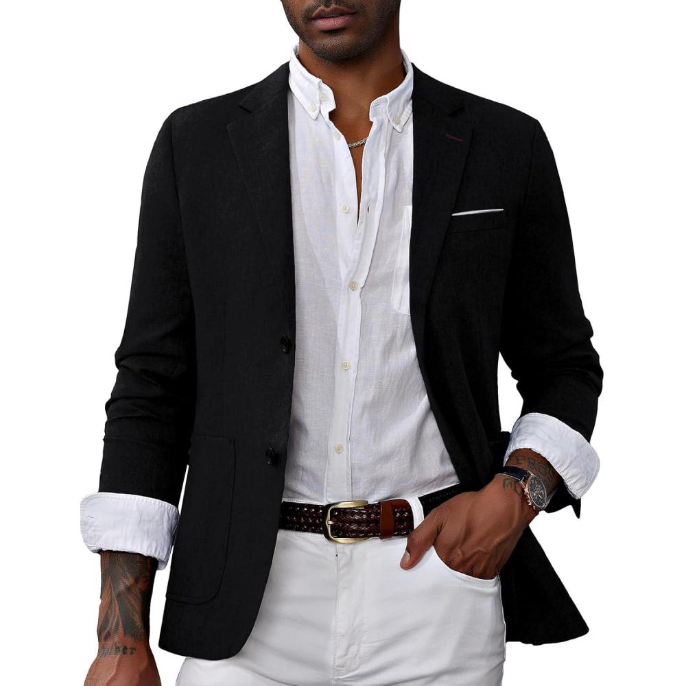imagePJ PAUL JONES Mens Casual Sport Coat Blazer Two Buttons Lightweight Business JacketsBlack