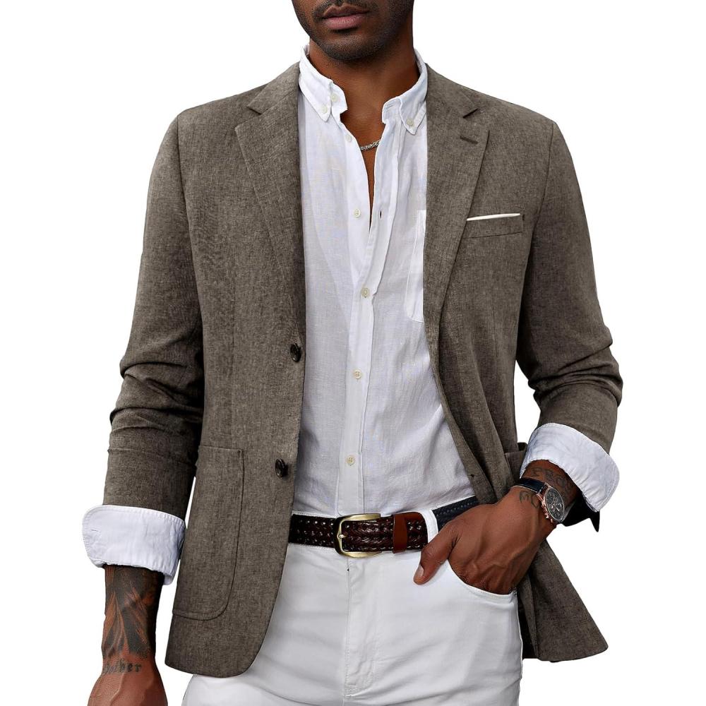imagePJ PAUL JONES Mens Casual Sport Coat Blazer Two Buttons Lightweight Business JacketsBrown