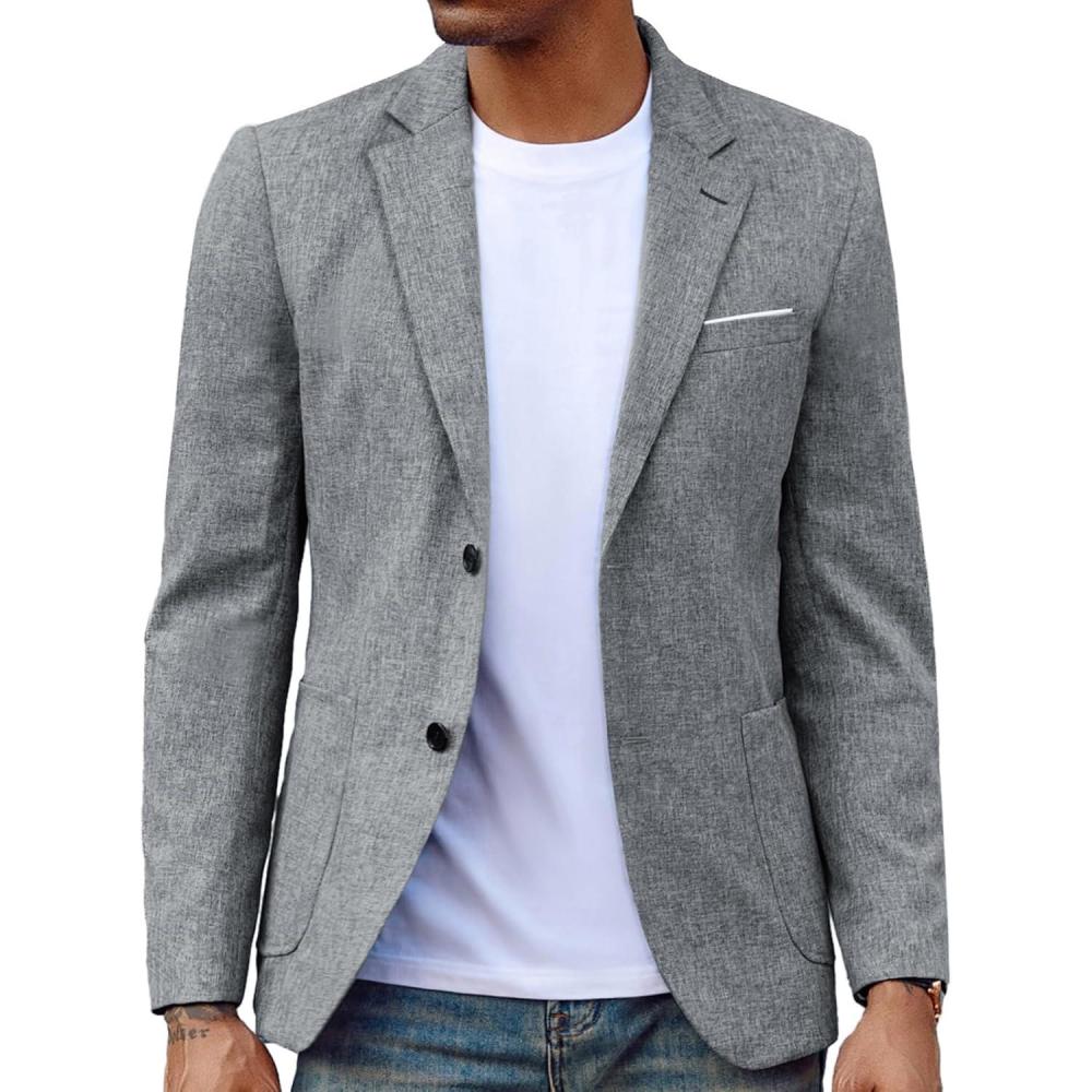 imagePJ PAUL JONES Mens Casual Sport Coat Blazer Two Buttons Lightweight Business JacketsGray