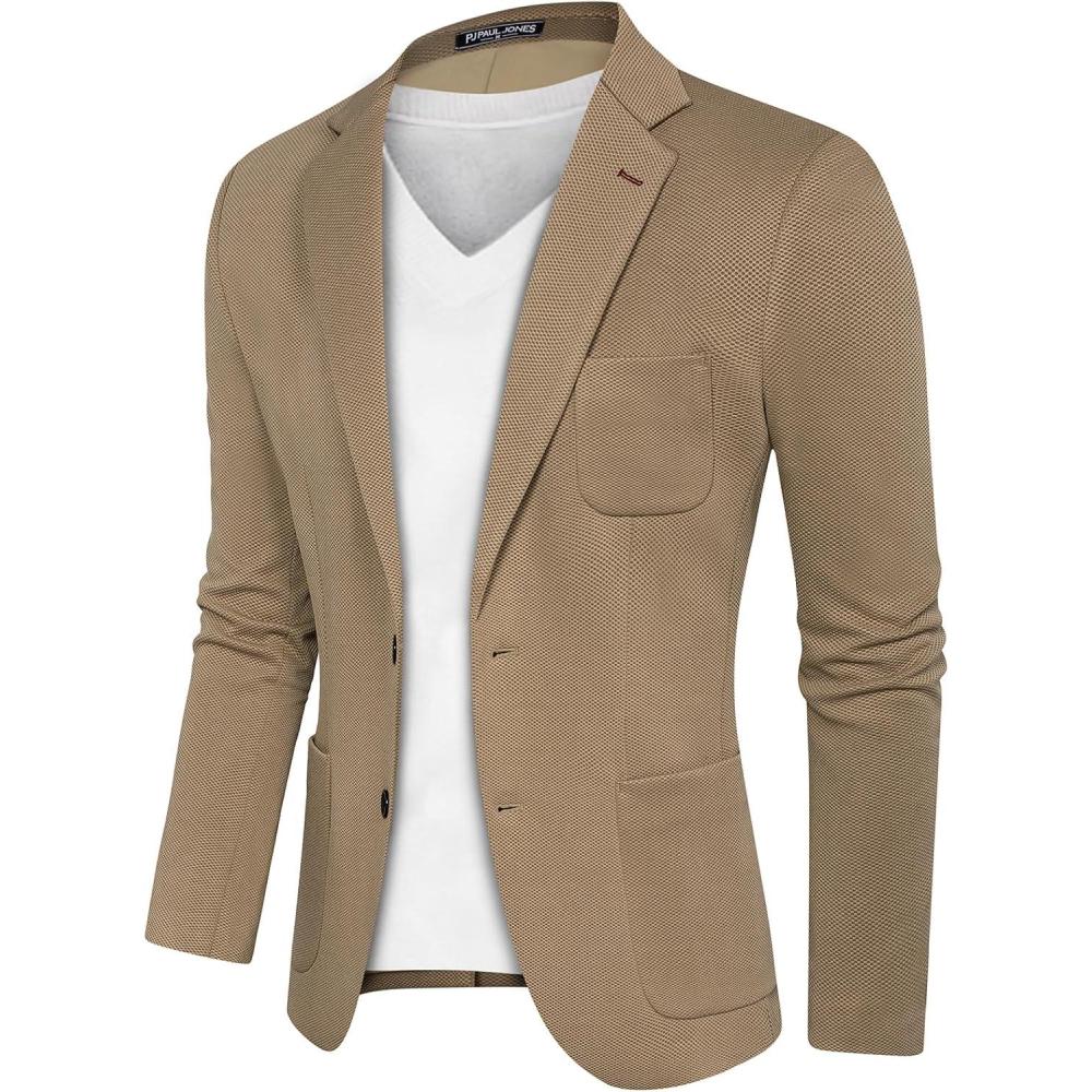 imagePJ PAUL JONES Mens Casual Sport Coat Blazer Two Buttons Lightweight Business JacketsKhaki1