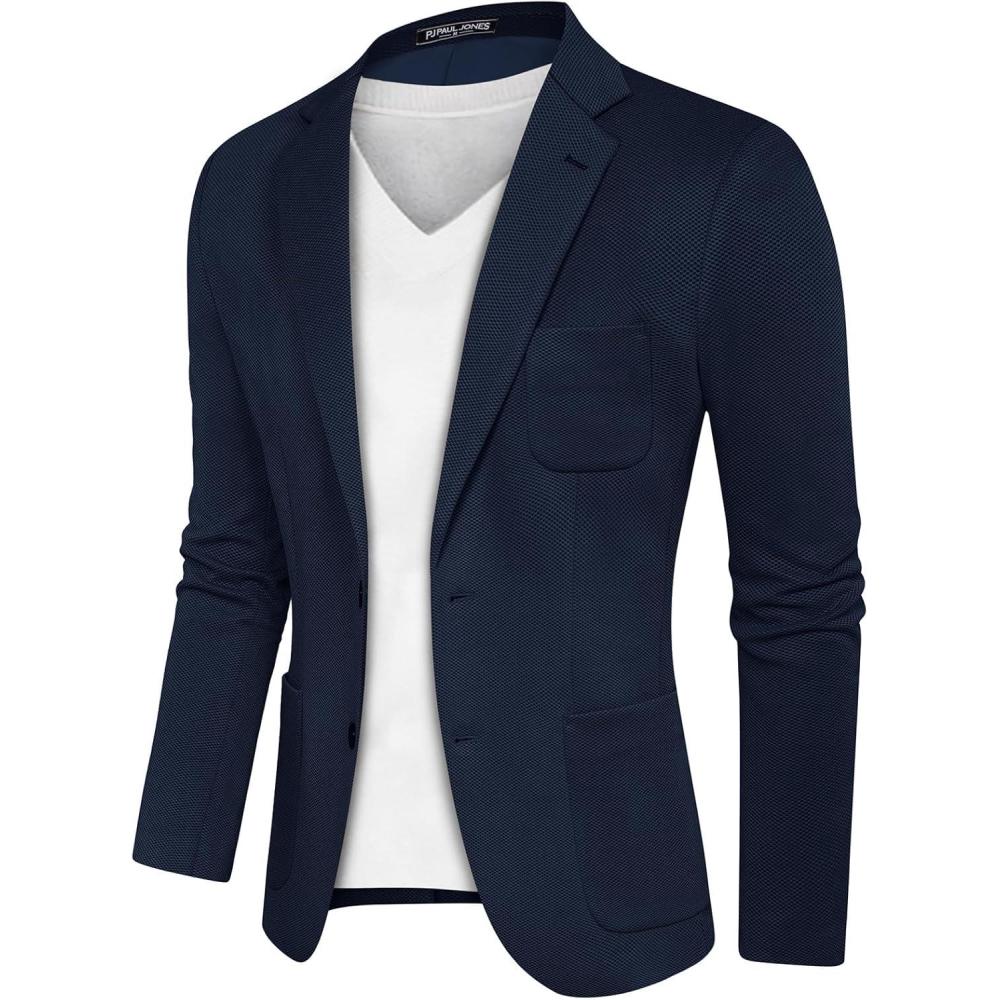 imagePJ PAUL JONES Mens Casual Sport Coat Blazer Two Buttons Lightweight Business JacketsNavy Blue1