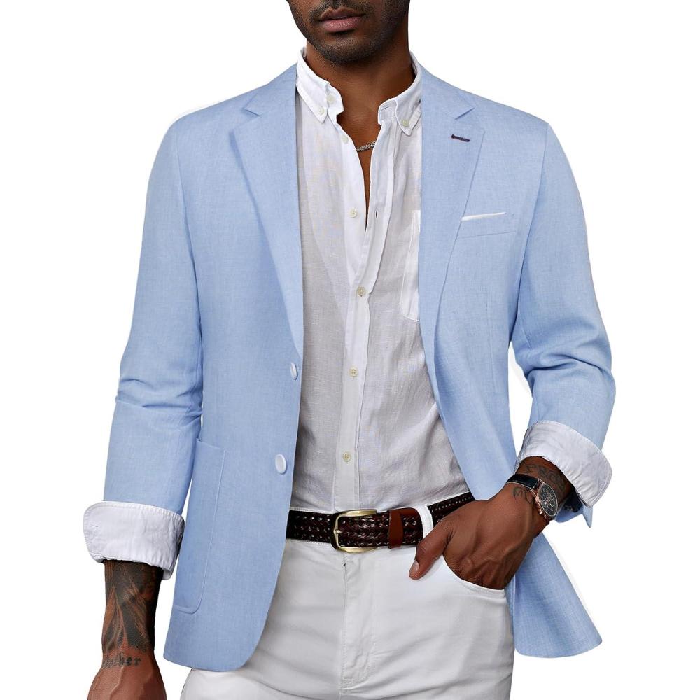 imagePJ PAUL JONES Mens Casual Sport Coat Blazer Two Buttons Lightweight Business JacketsSky Blue
